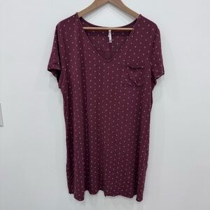 Soma Cool Nights Short sleeve Sleep Shirt in Vintage Pink Red with white dots XL